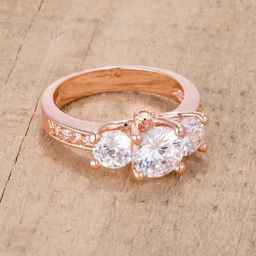 Dazzling Three Stone Engagement Ring with CZ