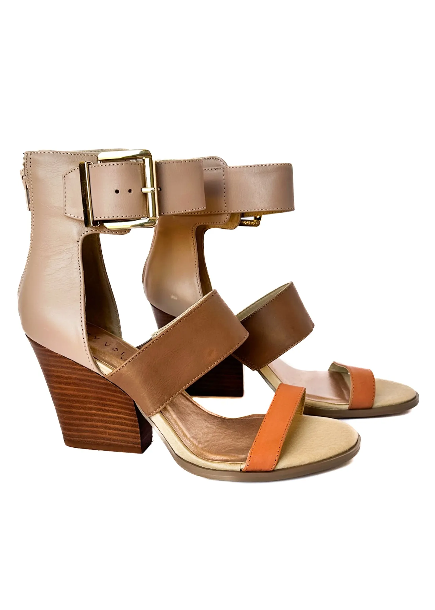 Deanna Heeled Sandal in Tan Multi