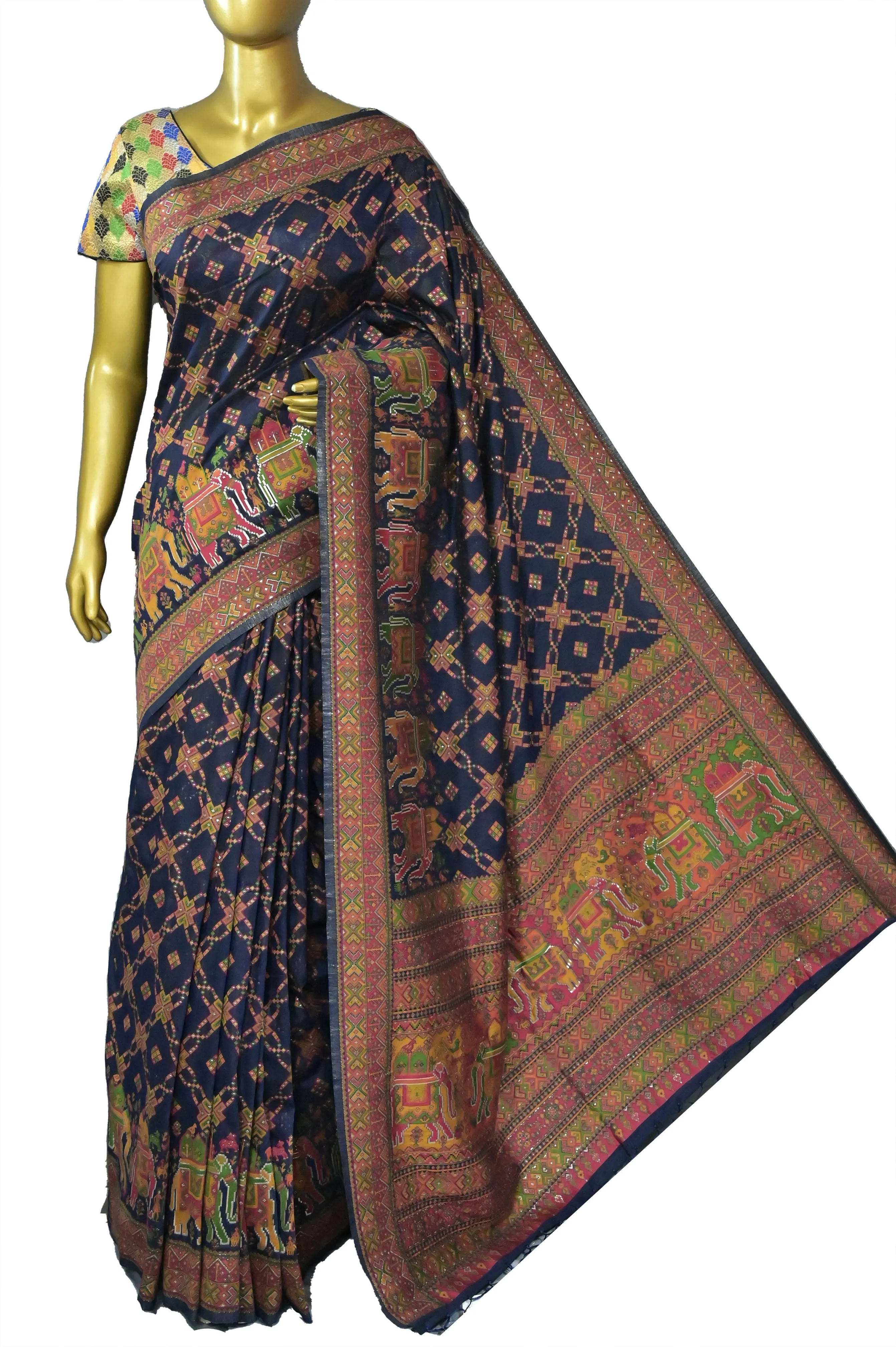 Deep Navy Blue Color Kani Silk Saree