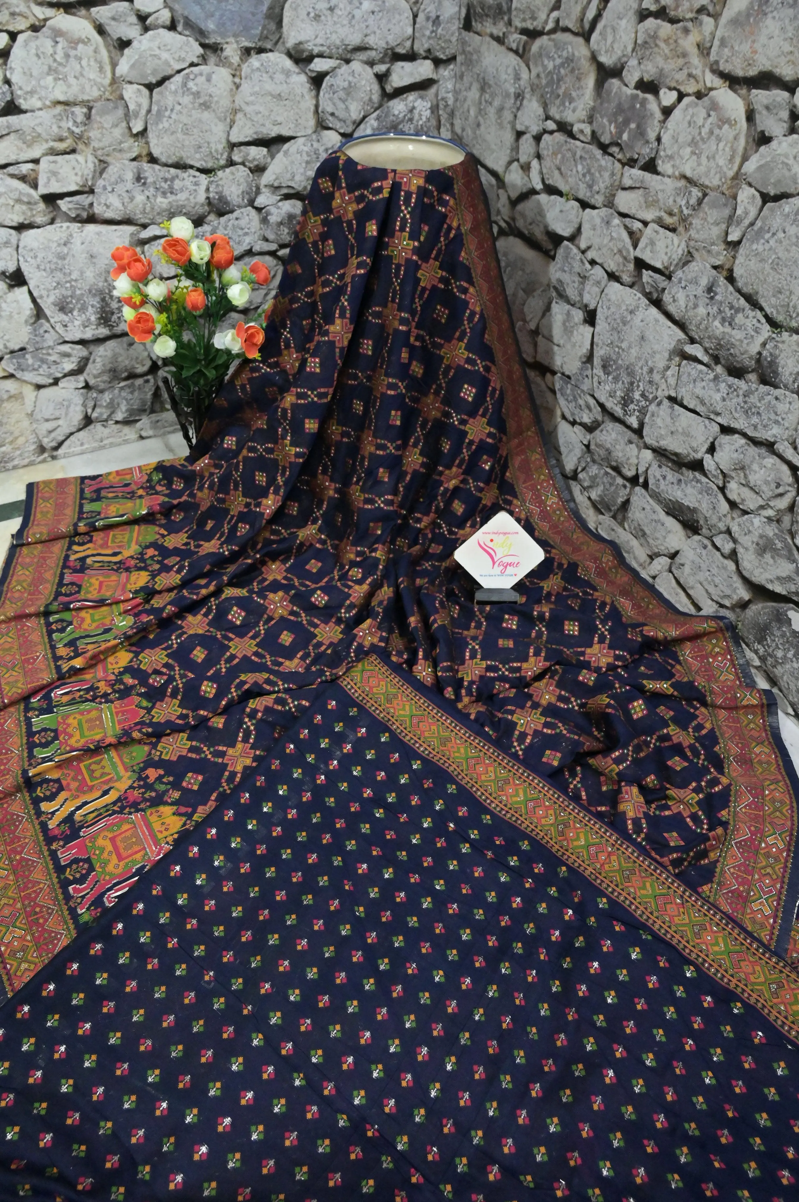 Deep Navy Blue Color Kani Silk Saree