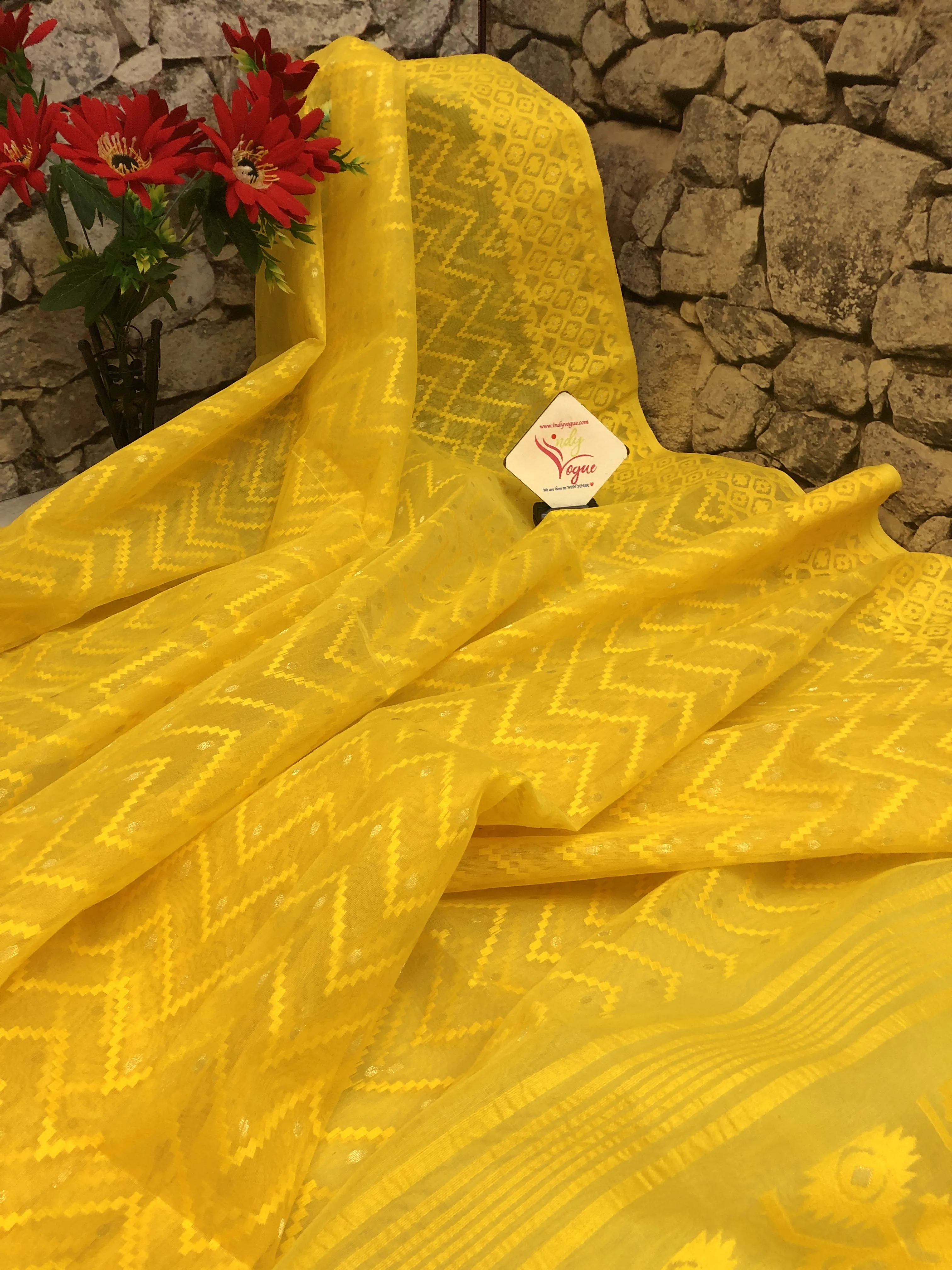 Deep Yellow Color Jamdani Saree