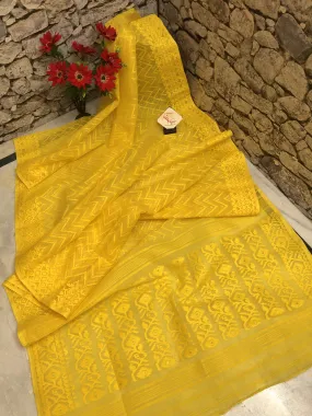 Deep Yellow Color Jamdani Saree