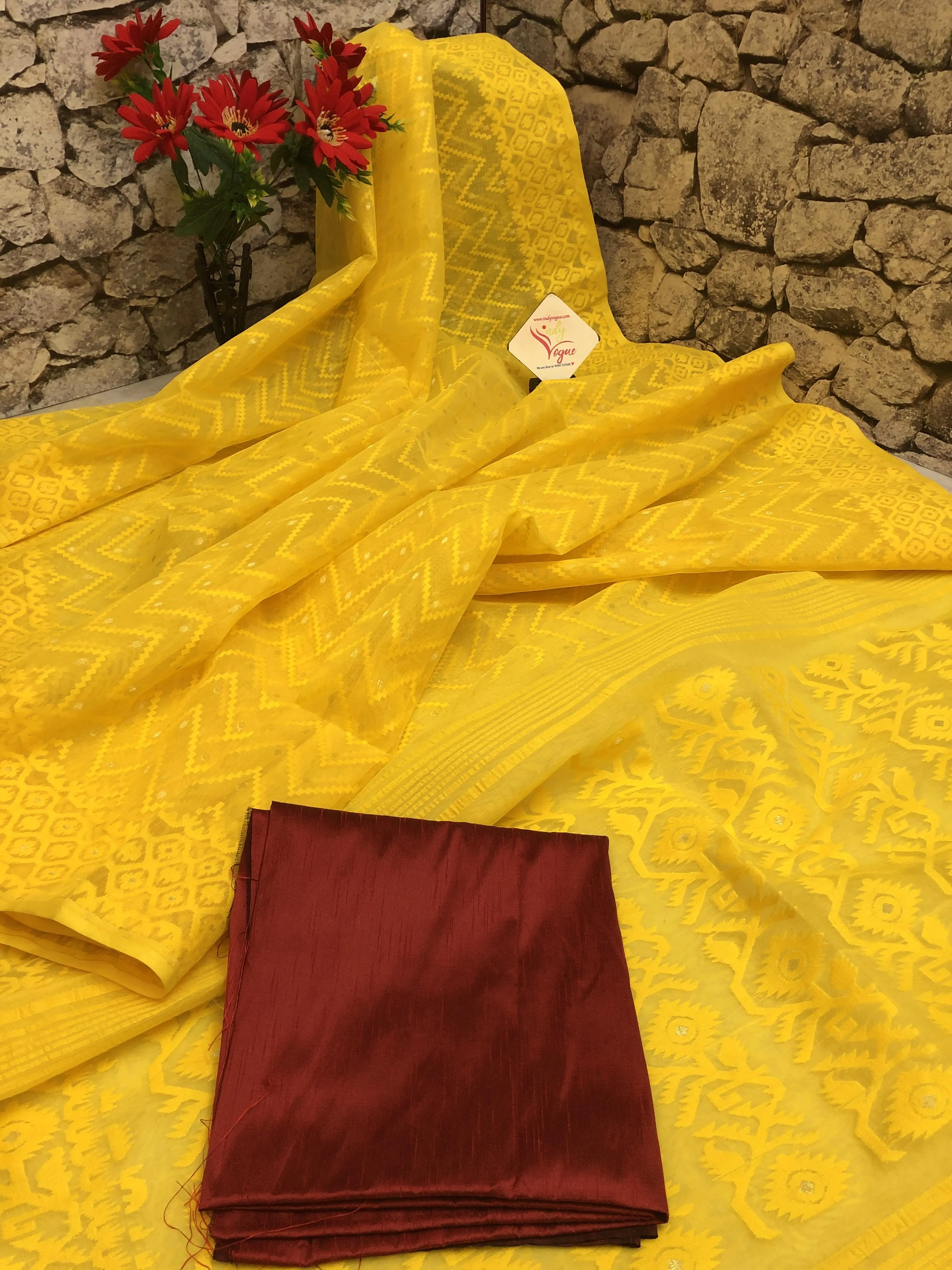 Deep Yellow Color Jamdani Saree