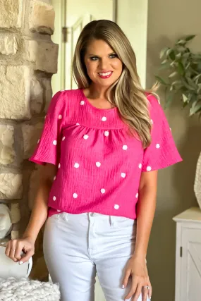 Dottie Embroidered Top : Hot Pink