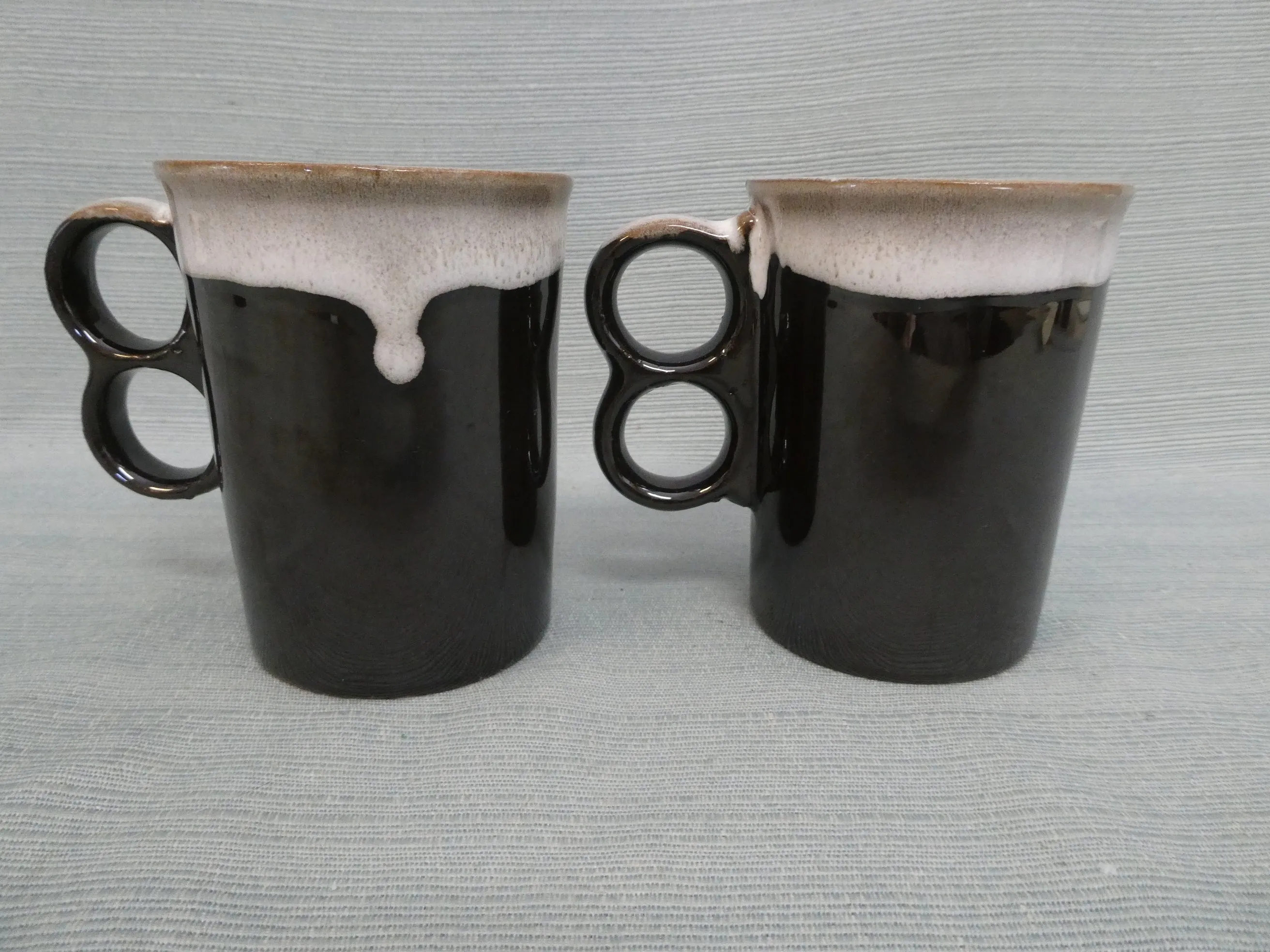 Drip Glaze Redware Double Finger Mugs - Lot of 6