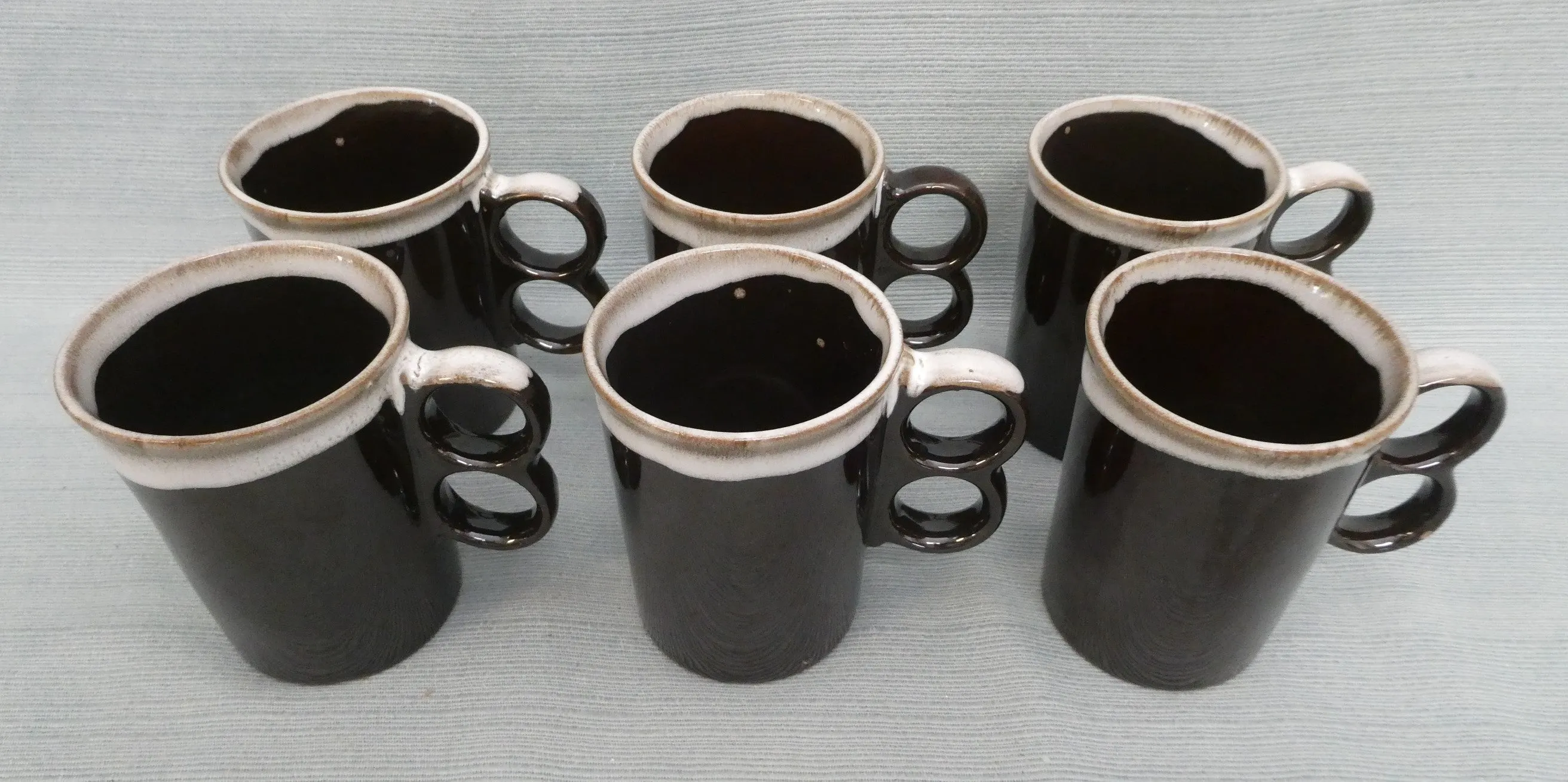 Drip Glaze Redware Double Finger Mugs - Lot of 6