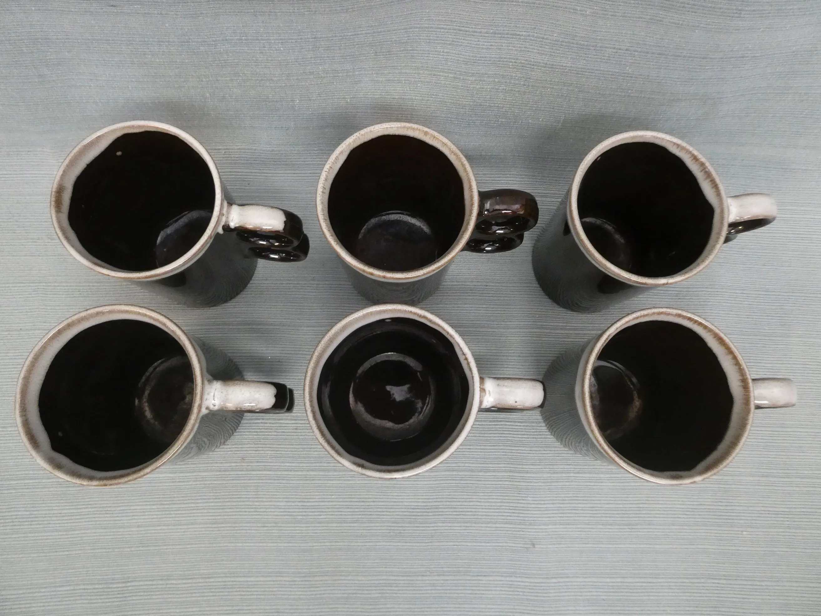 Drip Glaze Redware Double Finger Mugs - Lot of 6