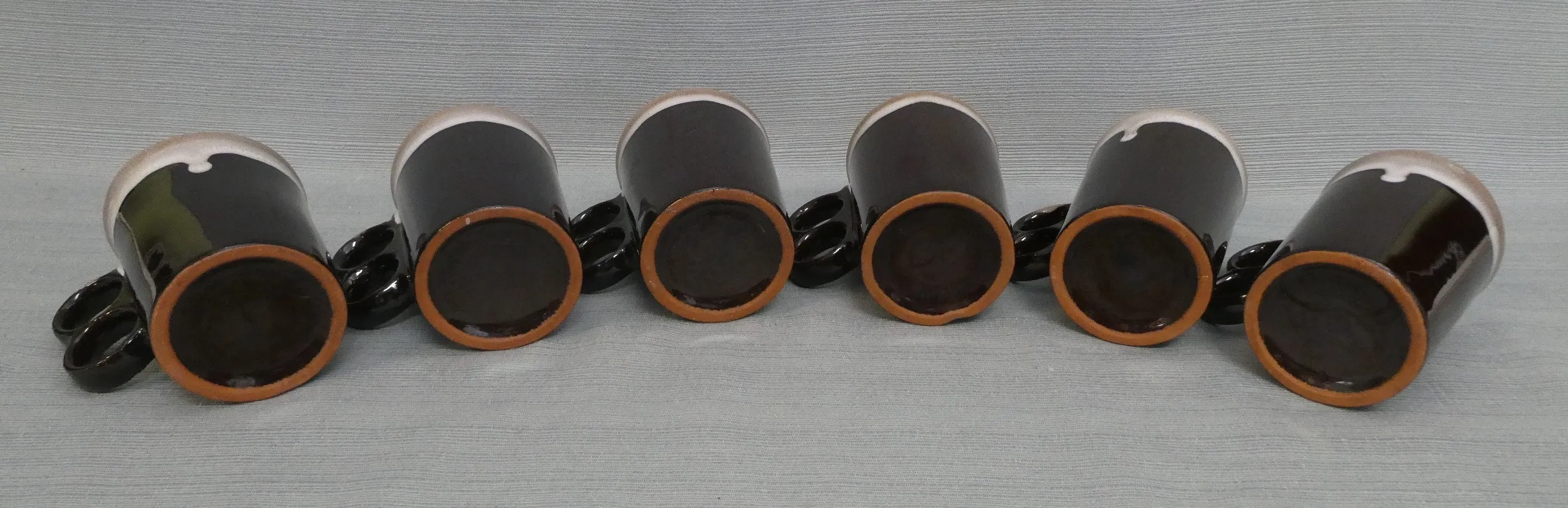 Drip Glaze Redware Double Finger Mugs - Lot of 6