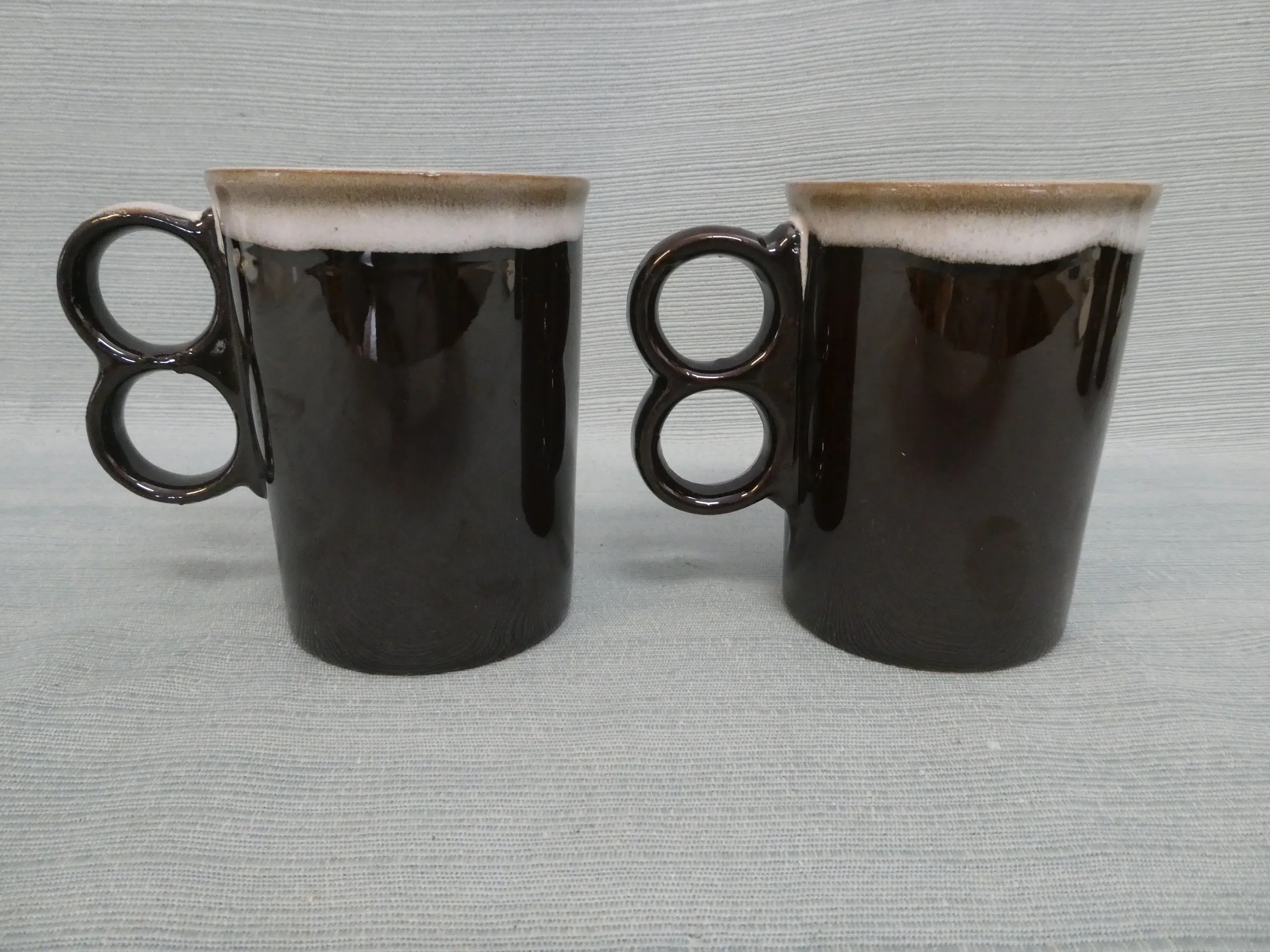 Drip Glaze Redware Double Finger Mugs - Lot of 6