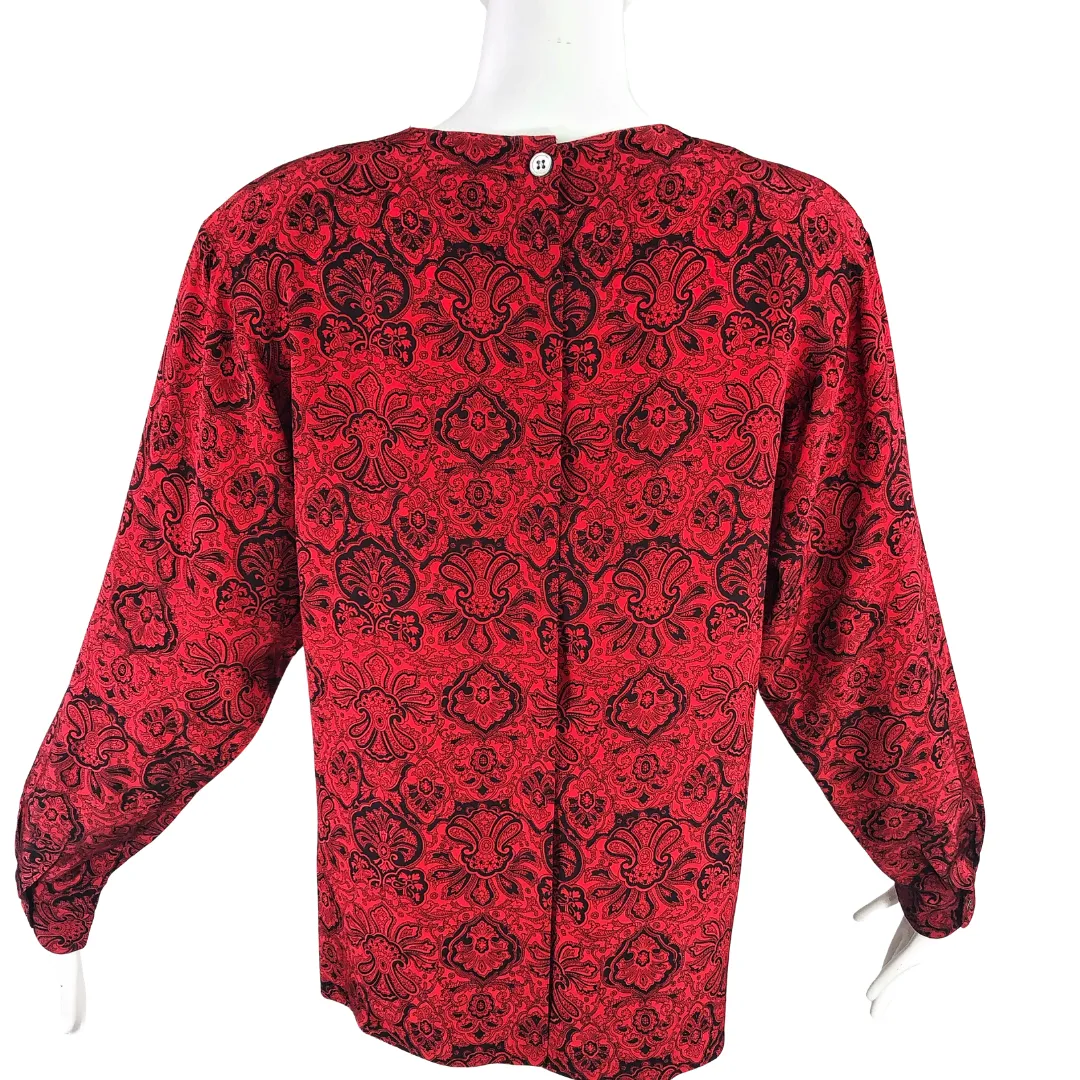 Evan Picone Red Pattern 80's Silk Blouse