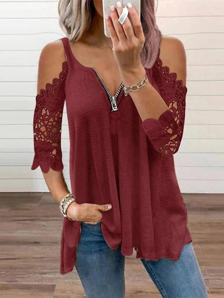 Eye-Catching Heart Pattern Women's Eyelet Top