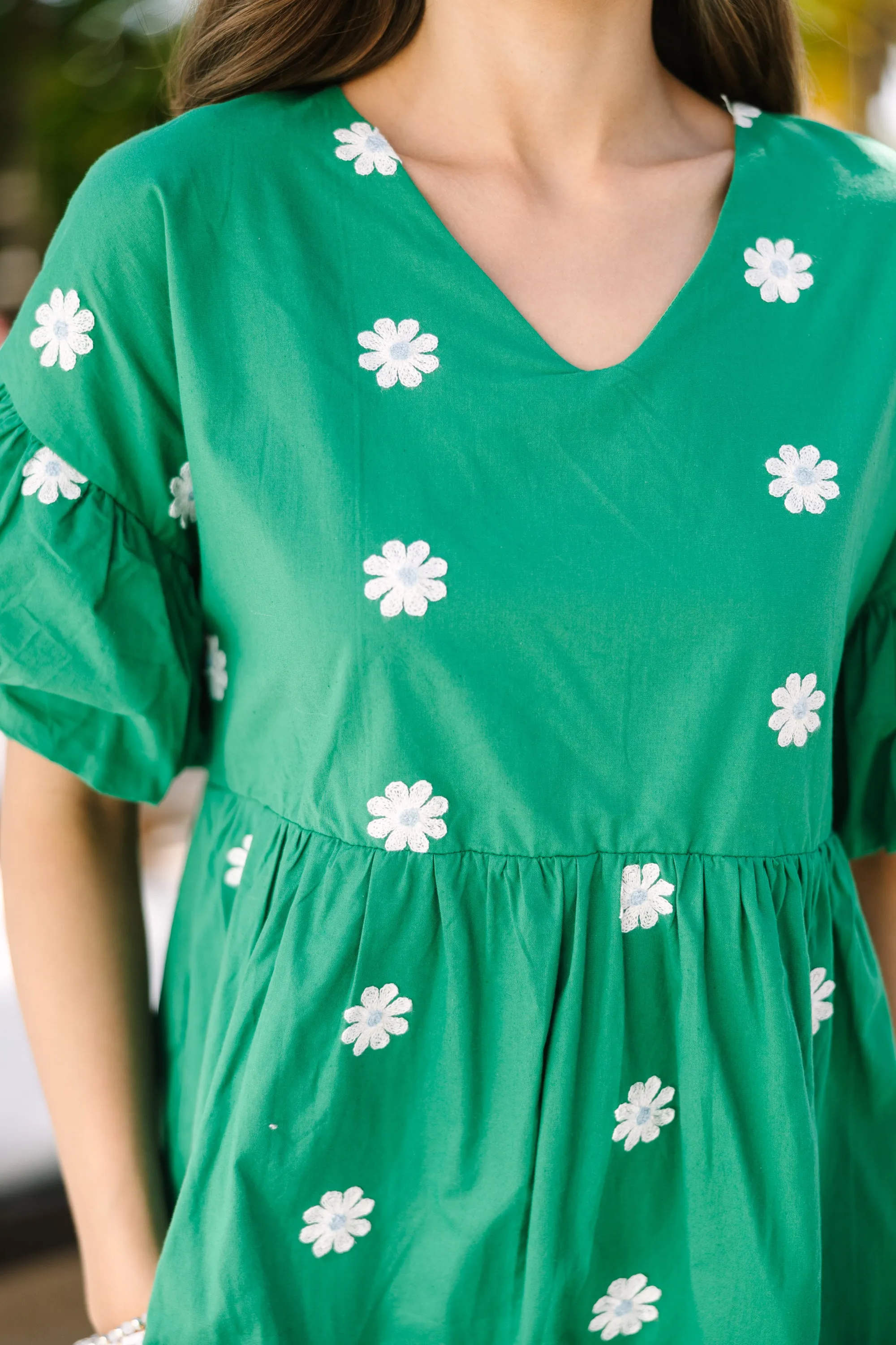 Face The Day Ahead Green Embroidered Dress