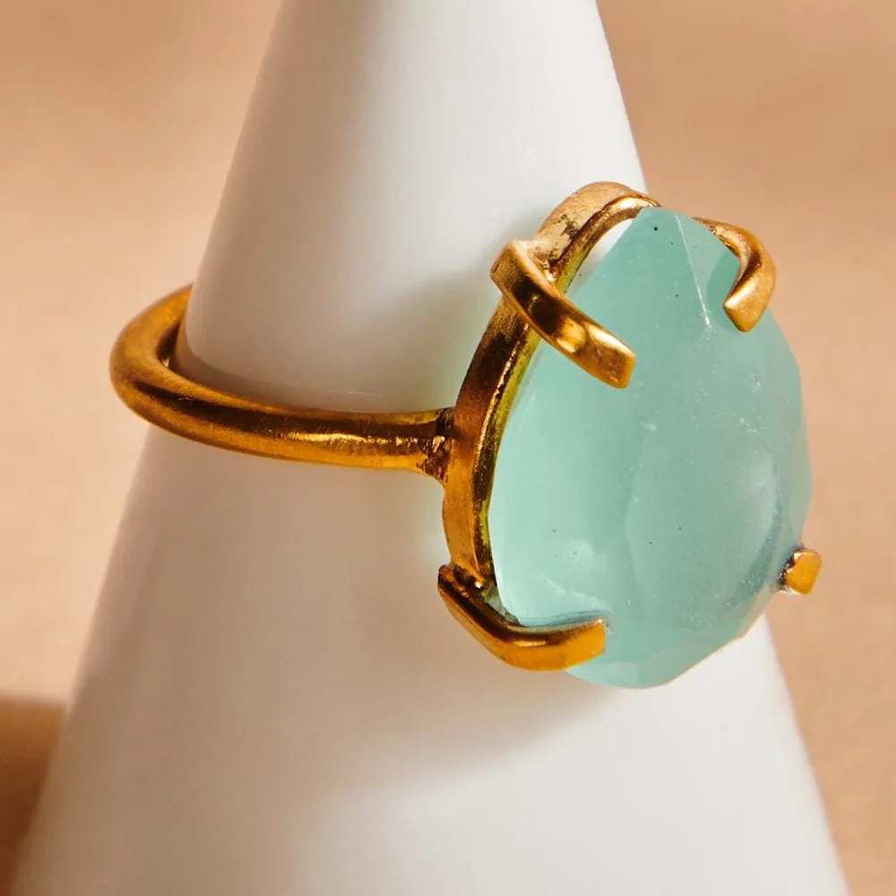 Faceted Chalcedony 925 Sterling Silver, 18K Yellow Gold, 18K Rose Gold Filled Ring, Handmade in India, Gift Jewelry, Gemstone ring