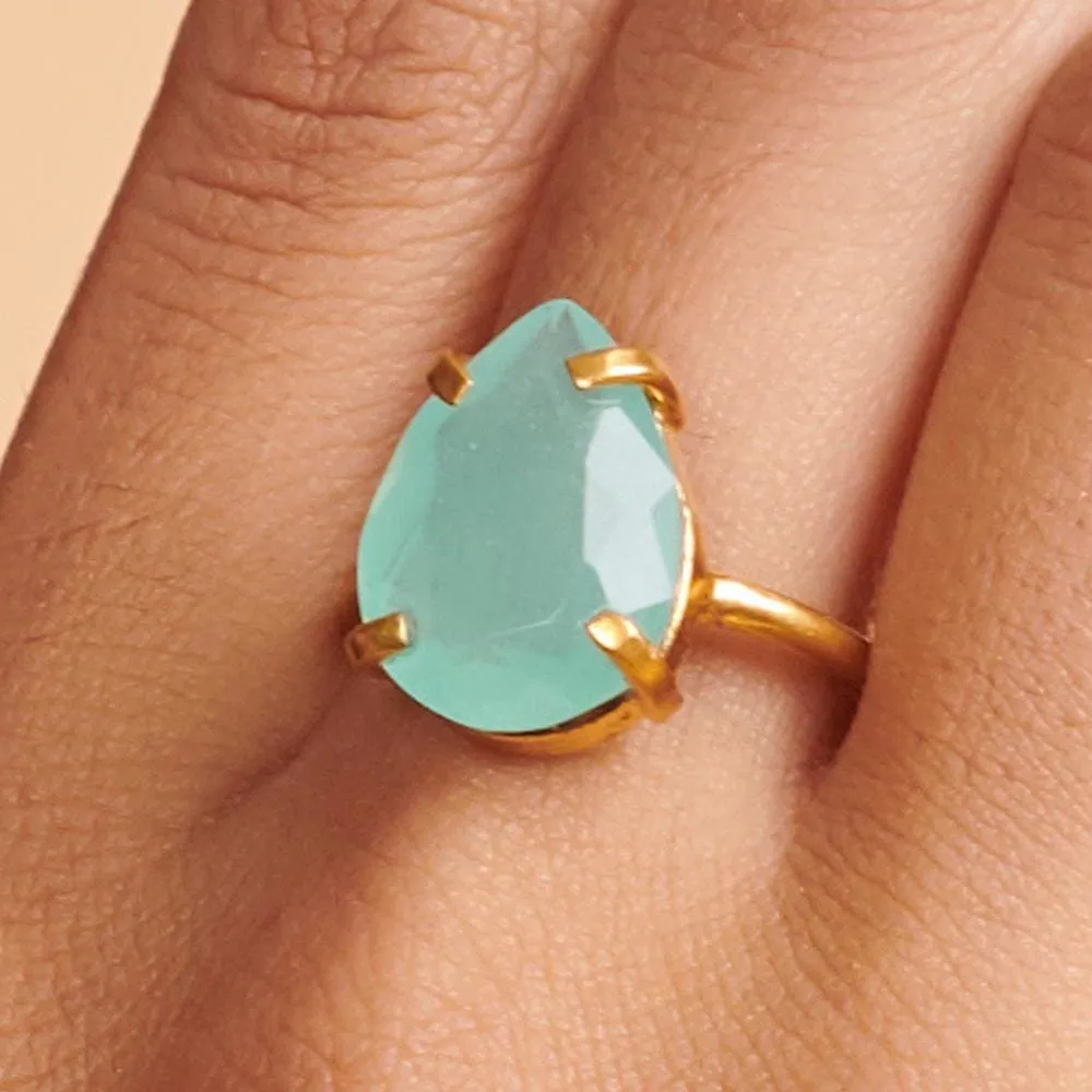 Faceted Chalcedony 925 Sterling Silver, 18K Yellow Gold, 18K Rose Gold Filled Ring, Handmade in India, Gift Jewelry, Gemstone ring