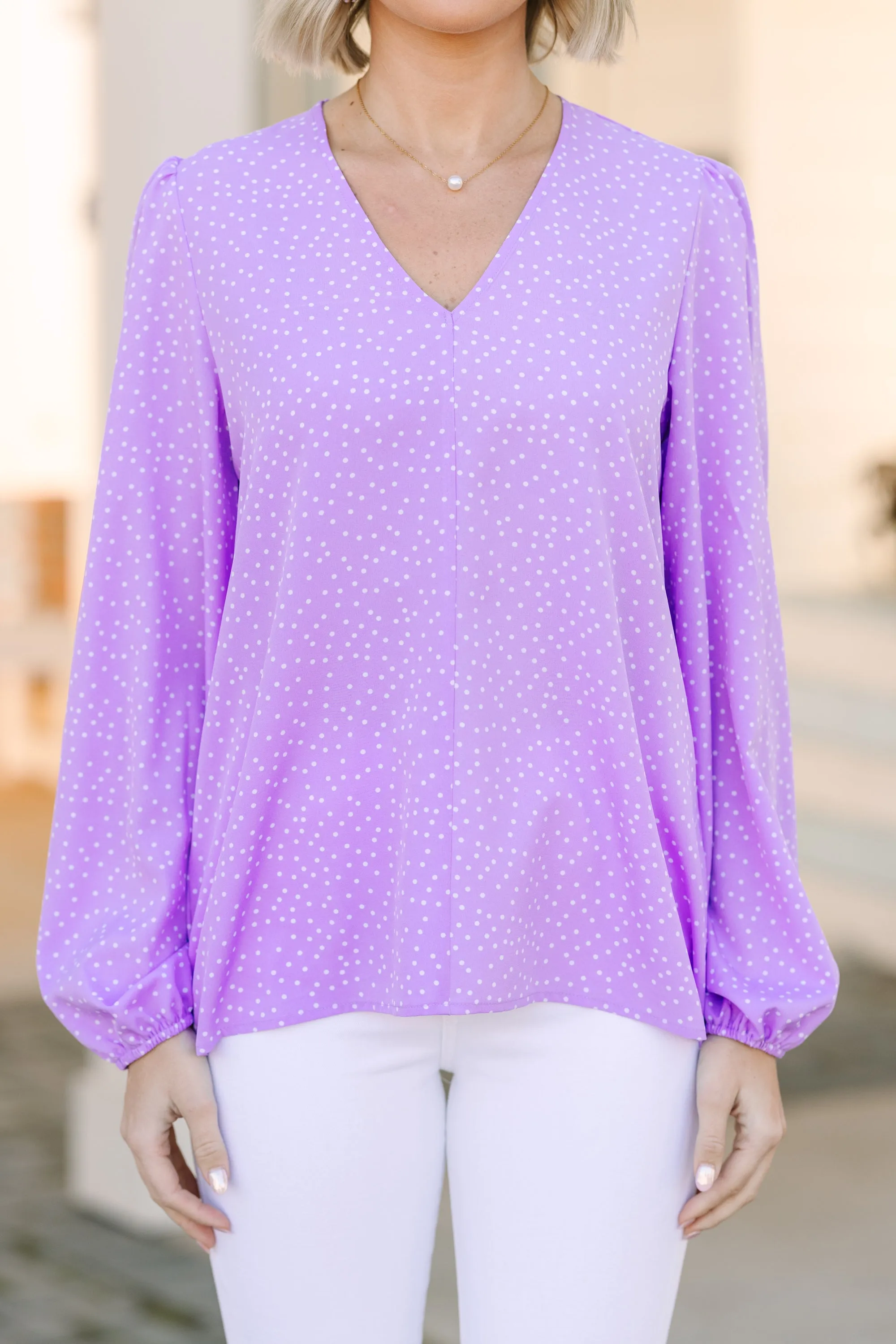 Falling For You Lavender Polka Dot Blouse