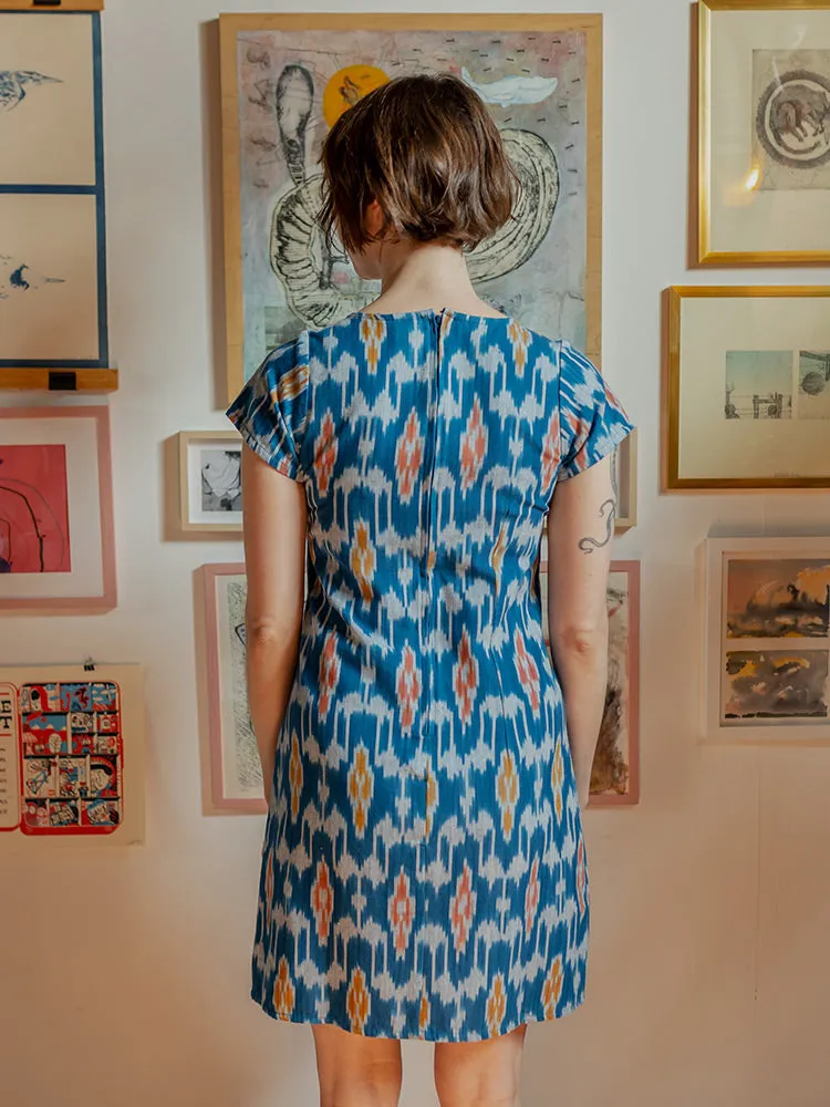 Farida Shift Dress - Blue Ikat