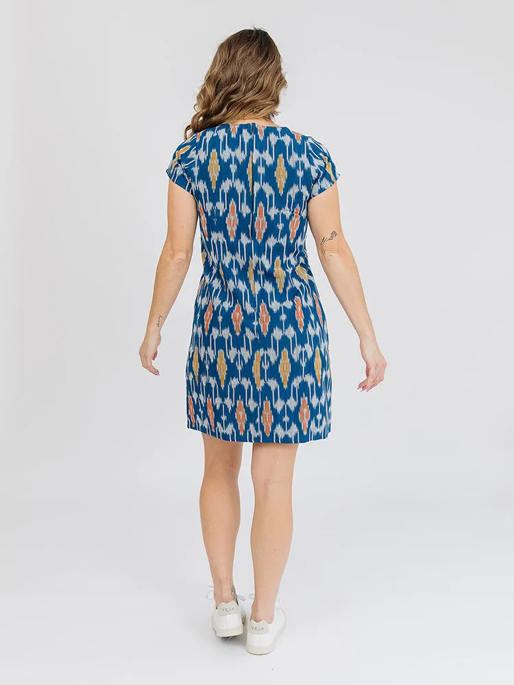 Farida Shift Dress - Blue Ikat