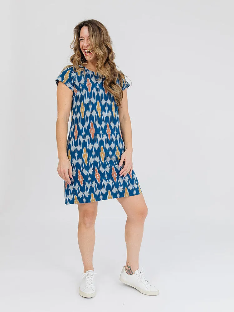 Farida Shift Dress - Blue Ikat