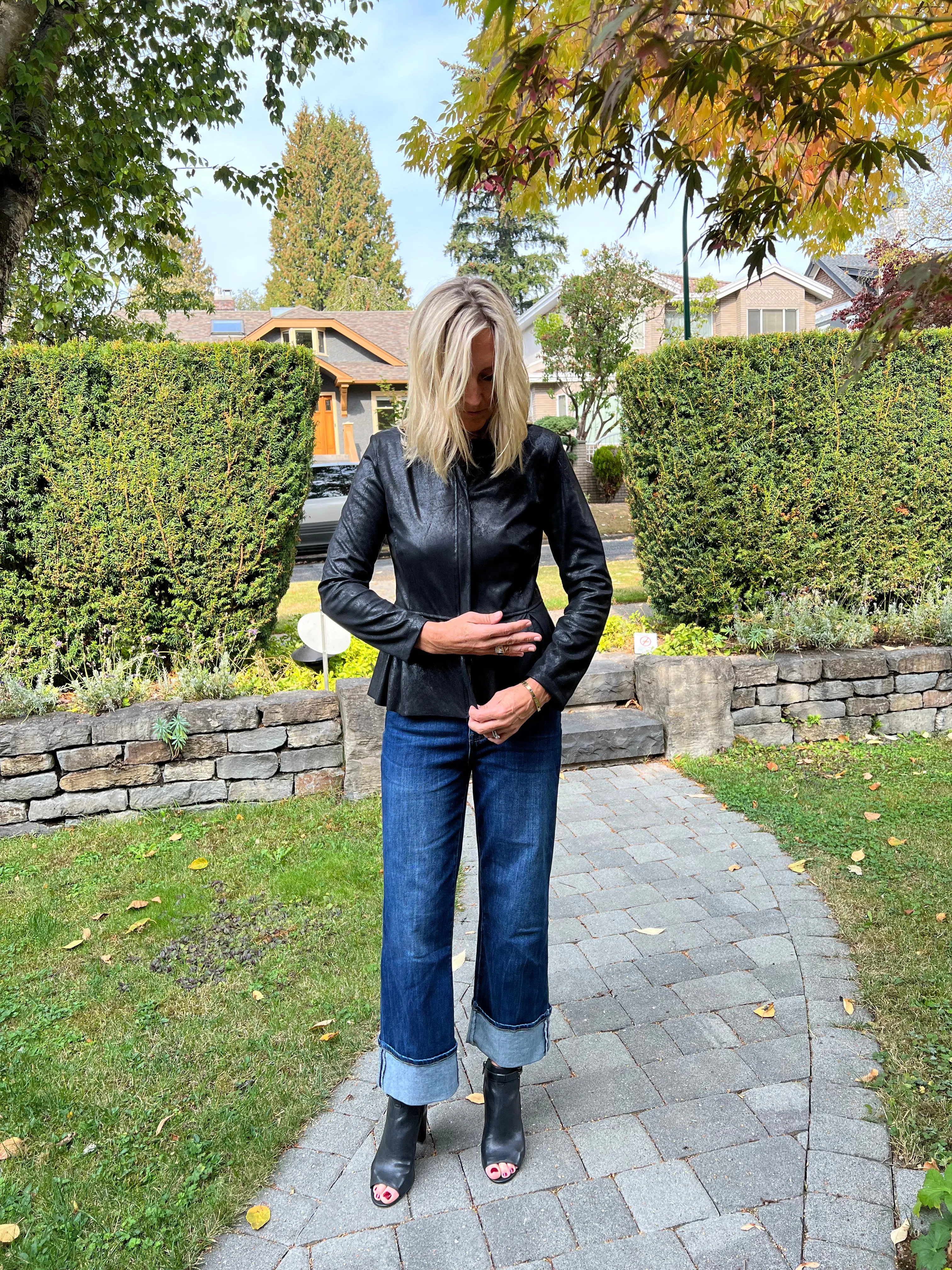 Faux Leather Jacket with Pleats