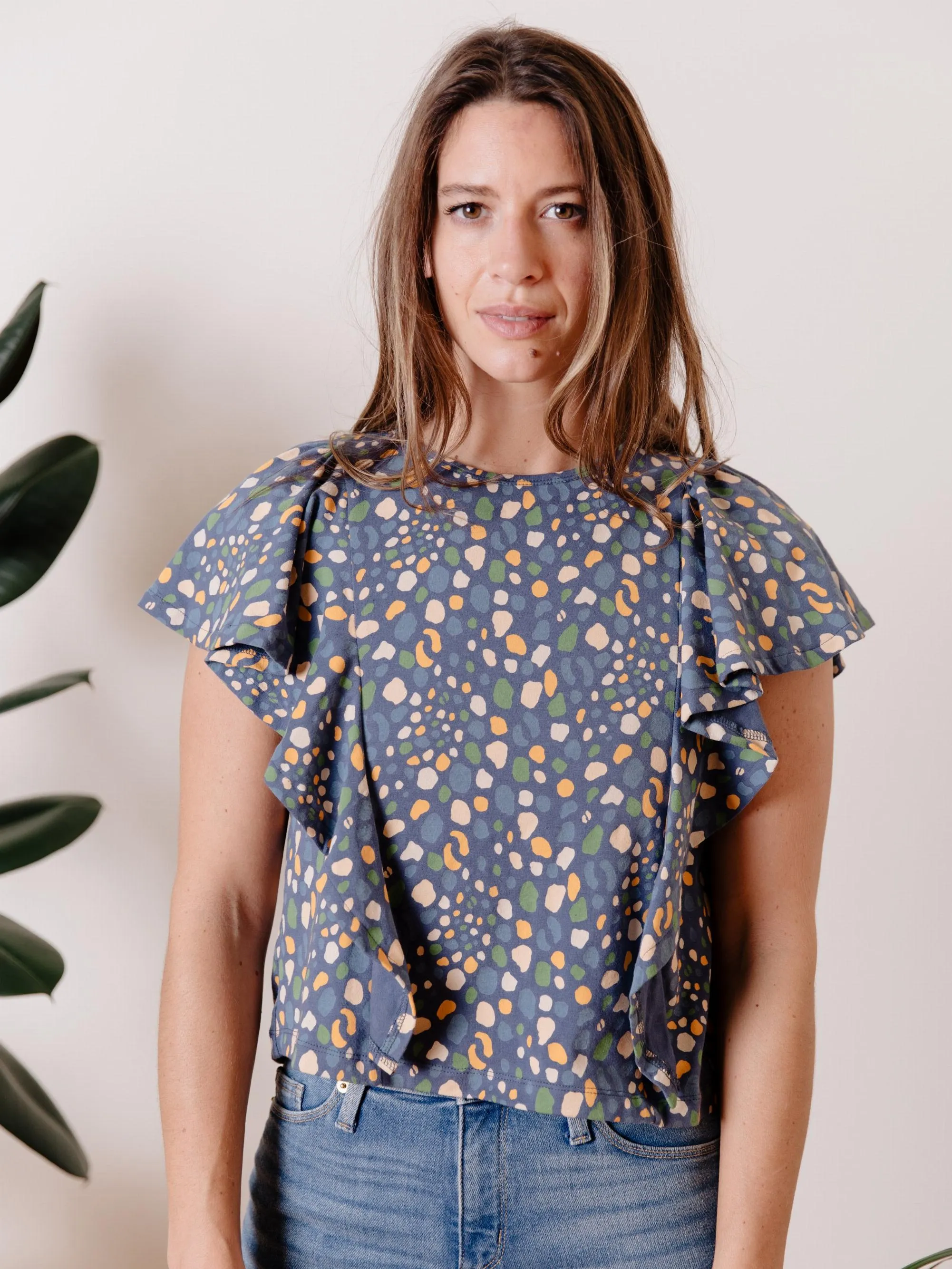 Flora Flutter Sleeve Top - Blue Spots