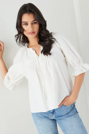 Frolic White Linen Pintuck Ss Top