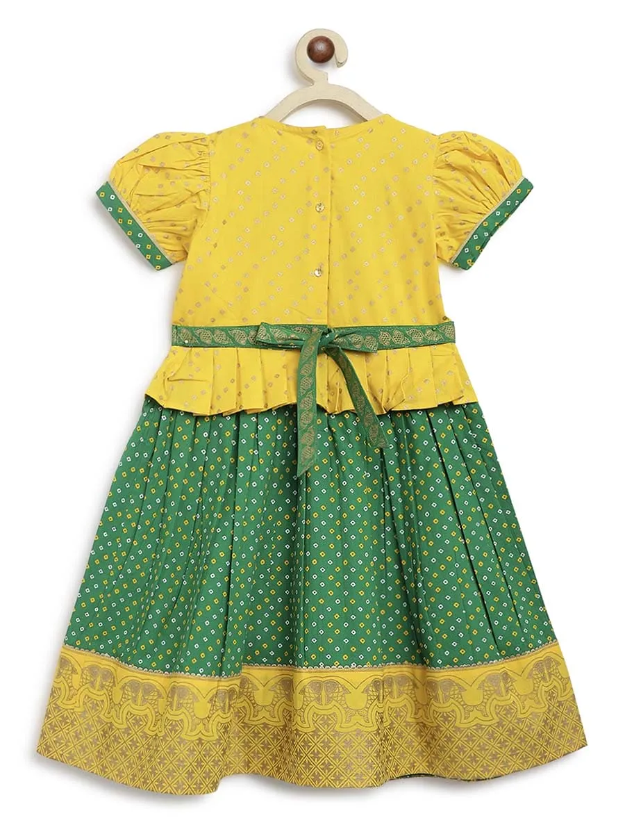 Girl Bandhani Pattu Pavdai-Yellow