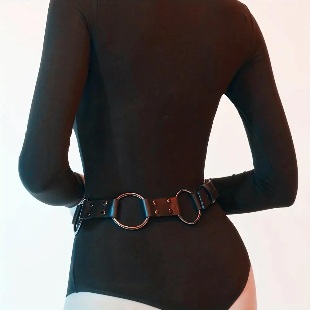 Gothic Punk Belt with Rivet PU Pins & Hollow Out Waistband - Adjustable Body Harness for Women