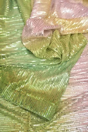 Green and Pink Color Multishaded Designer Net Saree with Sequin Work