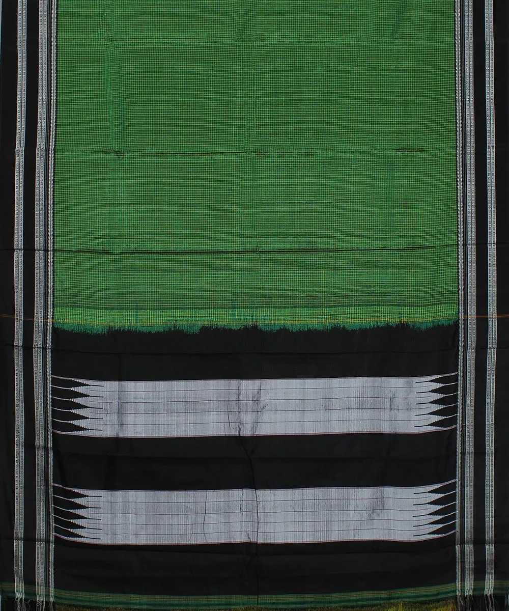 Green checks black gayatri border handloom ilkal cotton art silk saree