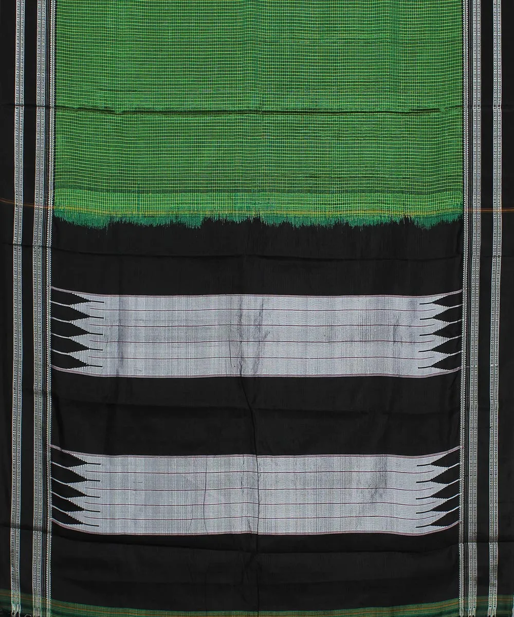 Green checks black gayatri border handloom ilkal cotton art silk saree