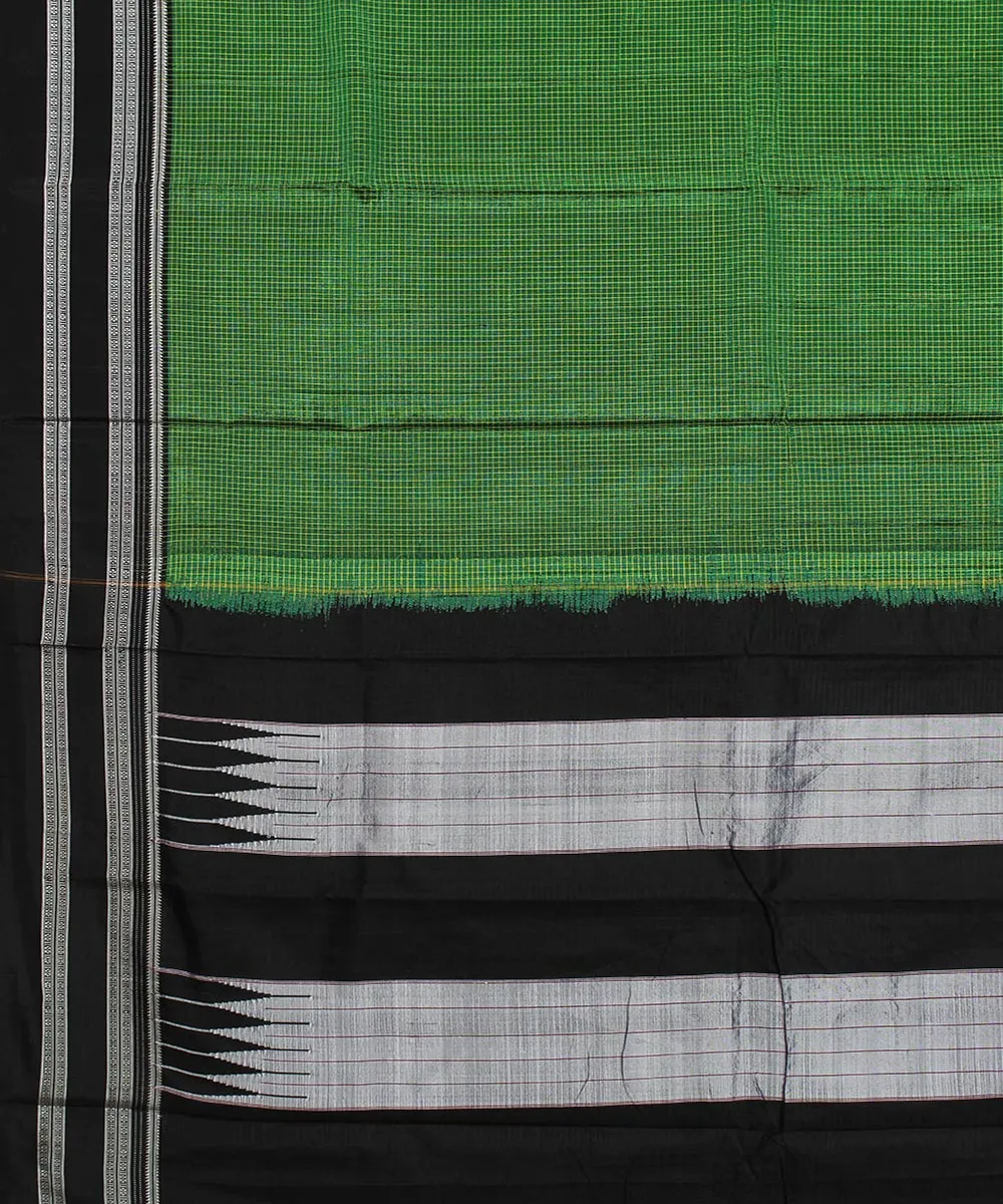 Green checks black gayatri border handloom ilkal cotton art silk saree