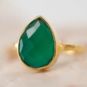 Green Onyx Teardrop Statement Ring, Handcrafted Jewelry, Gift for her