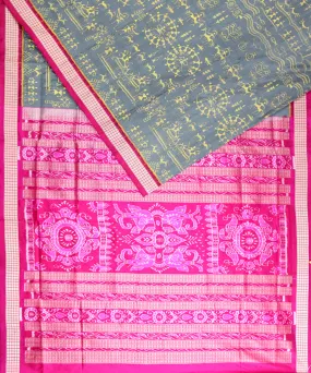 Grey pink silk handloom sambalpuri saree