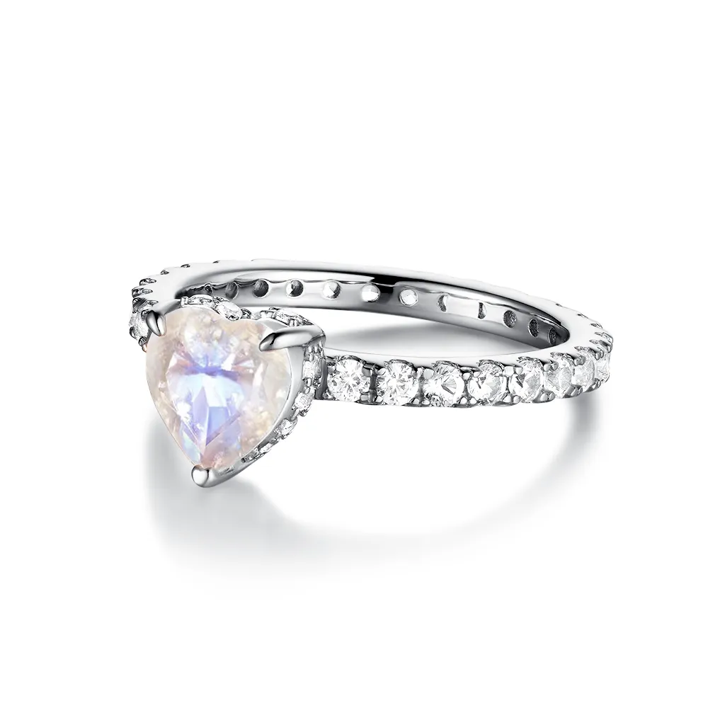 Heart-Shape Moonstone Ring And White Sapphire Ring Sets