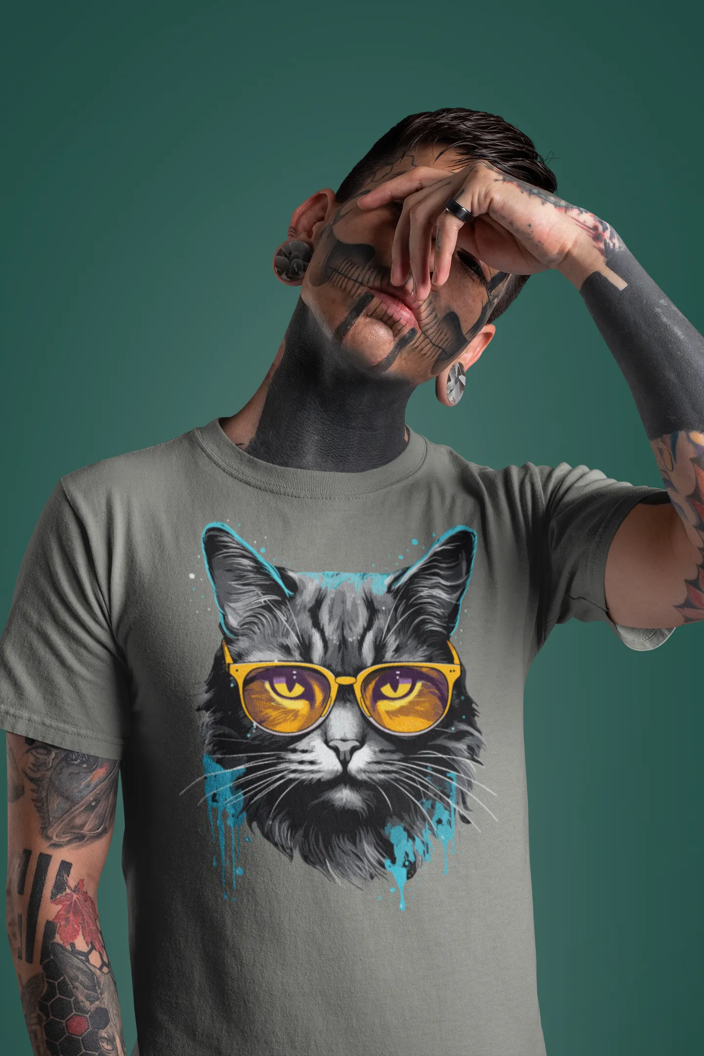 Herren T-Shirt mit Katzenmotiv "Splash Cat 2"