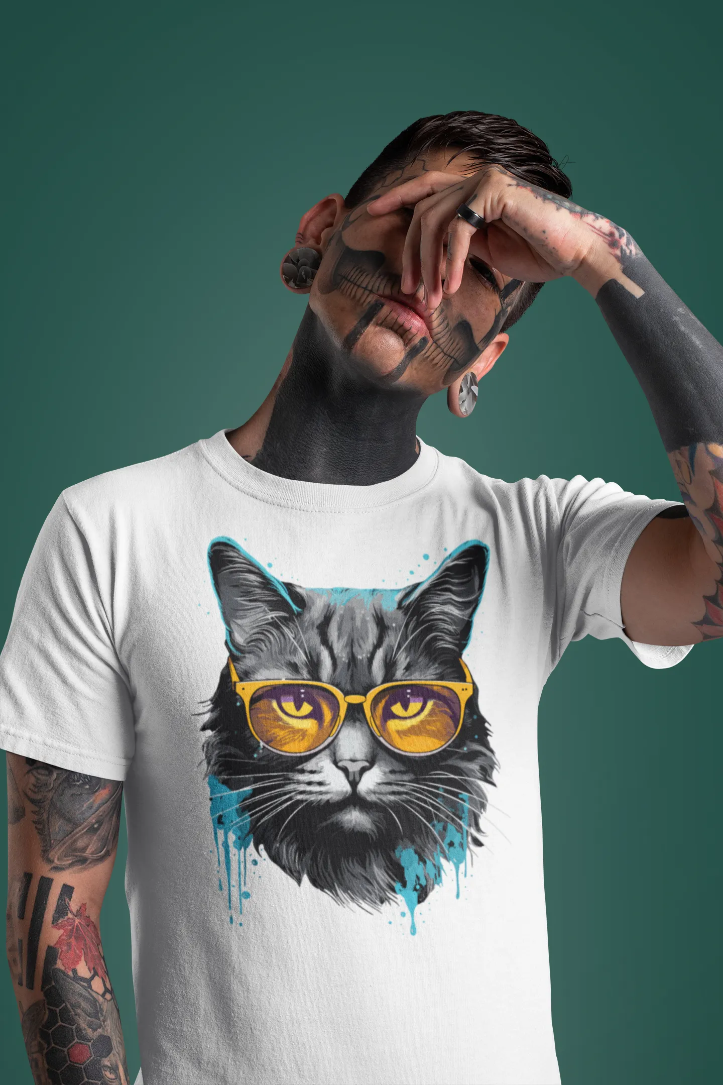 Herren T-Shirt mit Katzenmotiv "Splash Cat 2"