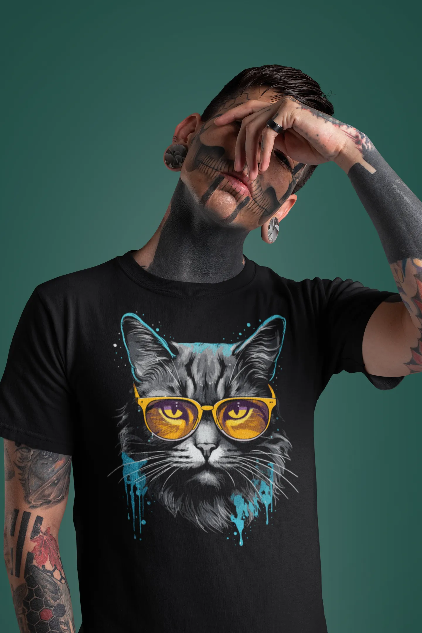 Herren T-Shirt mit Katzenmotiv "Splash Cat 2"