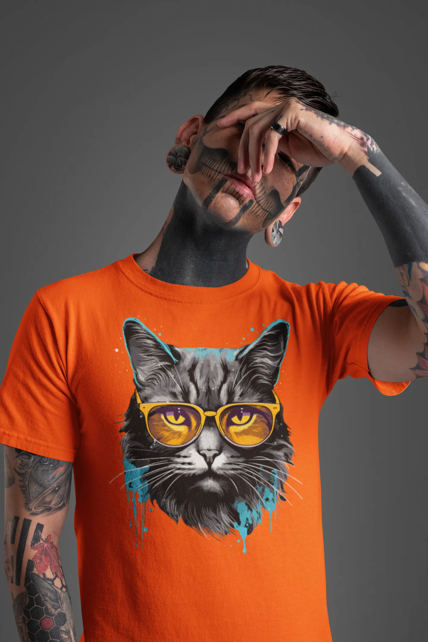 Herren T-Shirt mit Katzenmotiv "Splash Cat 2"