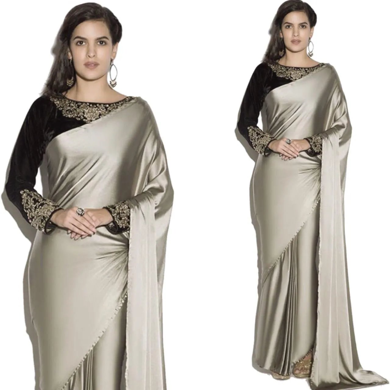 Hot Selling Designer Grey Satin Saree