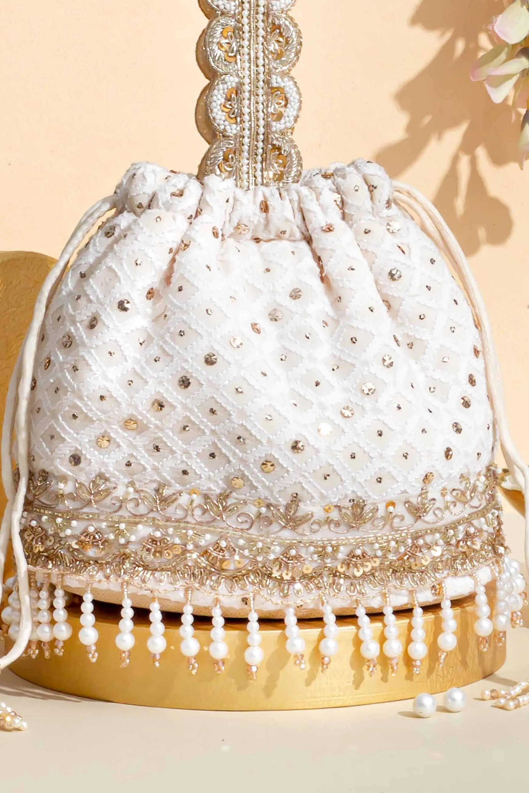 Ira Chikankari Mukaish Embroidered Bucket Bag