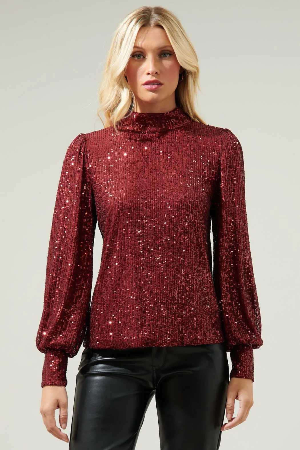 Isabella Sequin Mock Neck Blouse