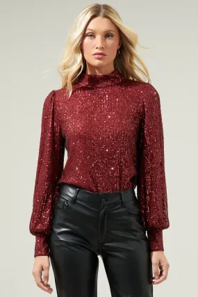 Isabella Sequin Mock Neck Blouse