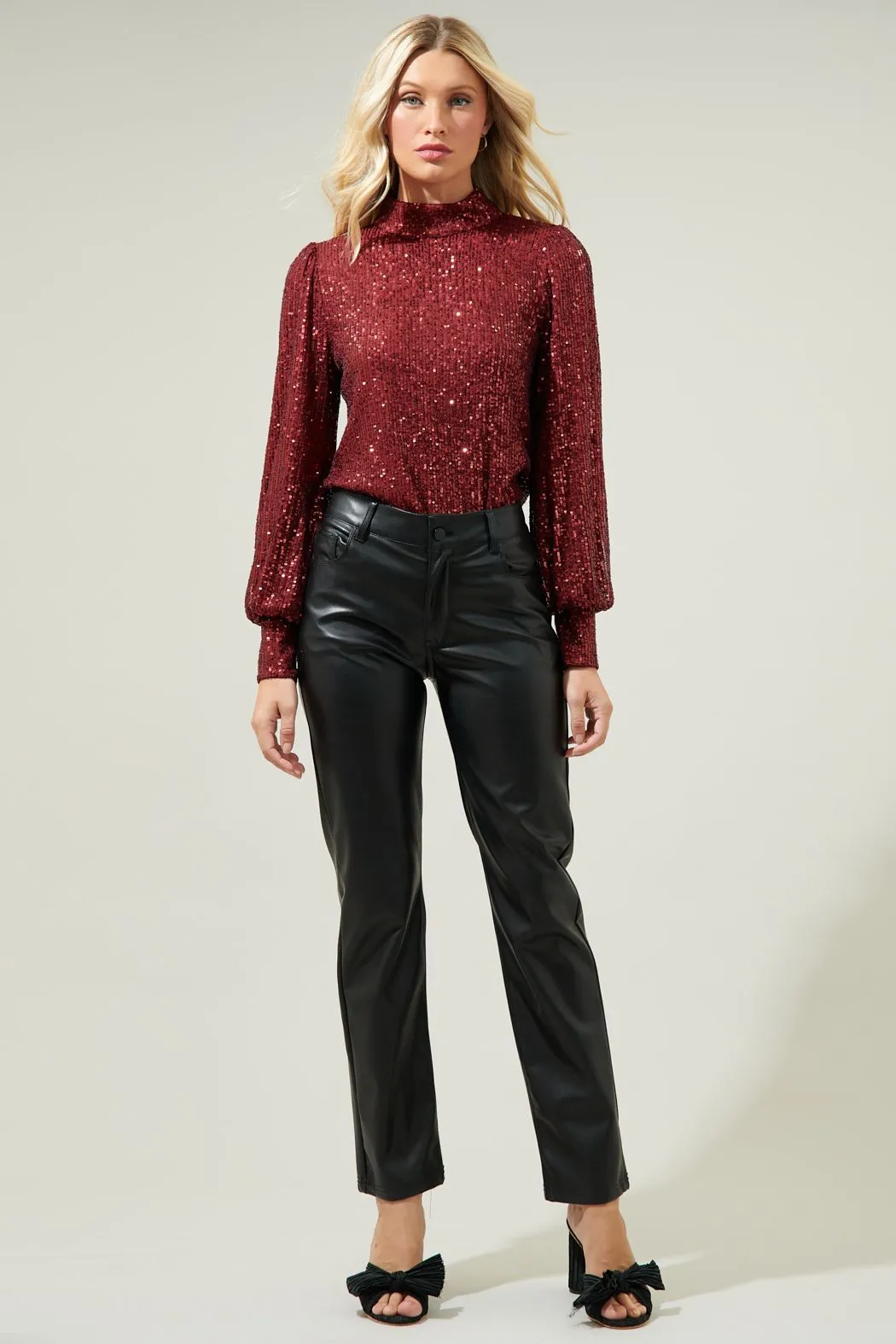 Isabella Sequin Mock Neck Blouse