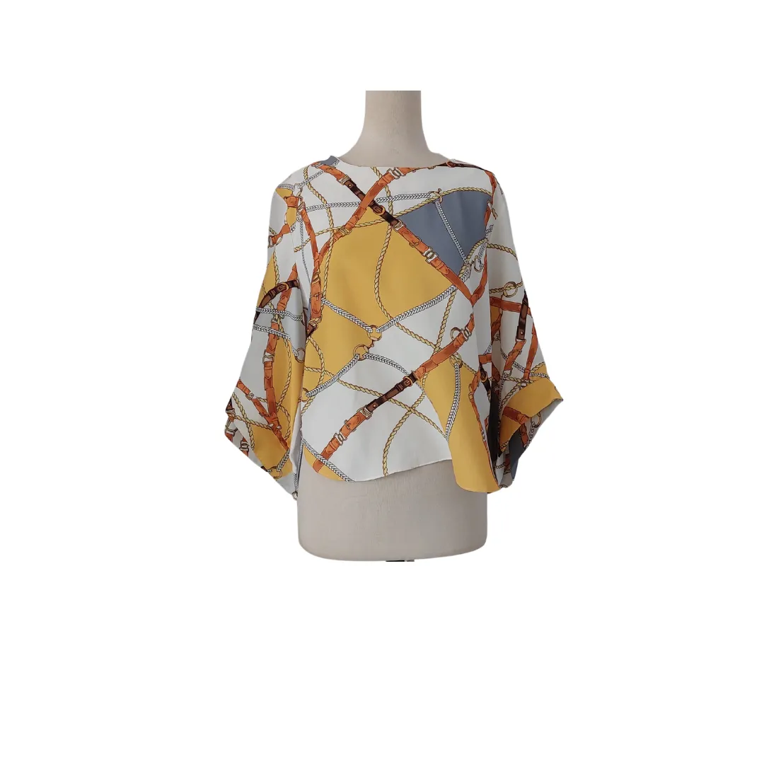 JOYMISS White & Yellow Belt Printed Blouse | Gently Used |