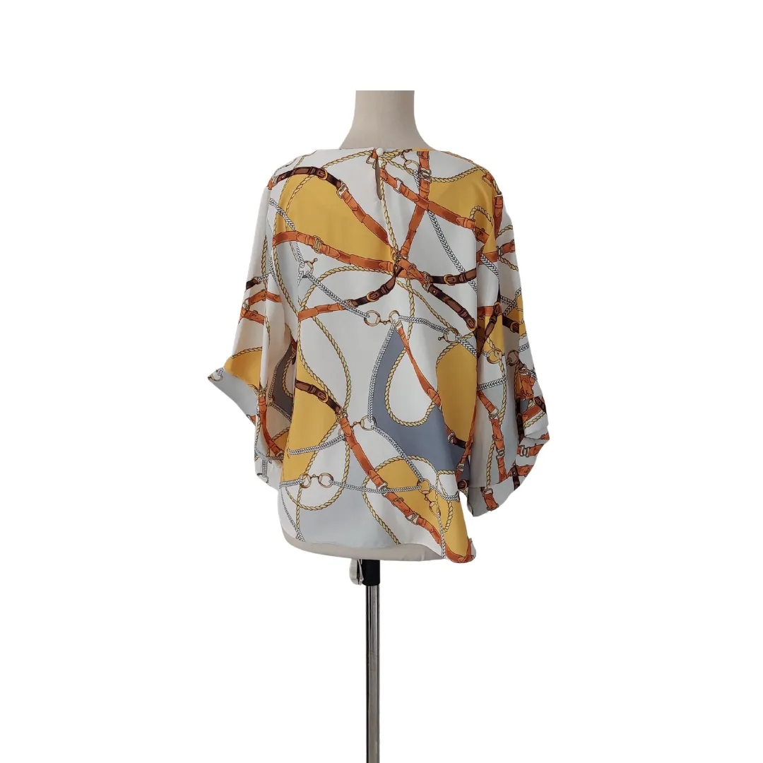 JOYMISS White & Yellow Belt Printed Blouse | Gently Used |