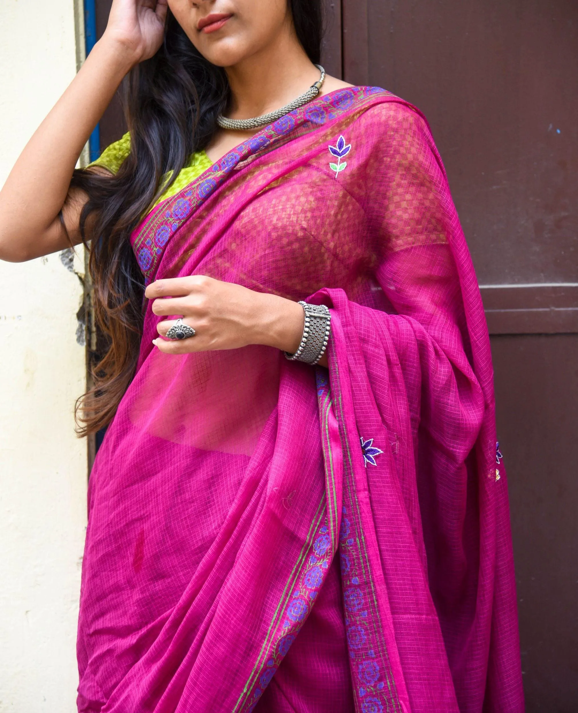 Kaisori Kota saree - Nishika embroidered and handblockprinted Kota saree