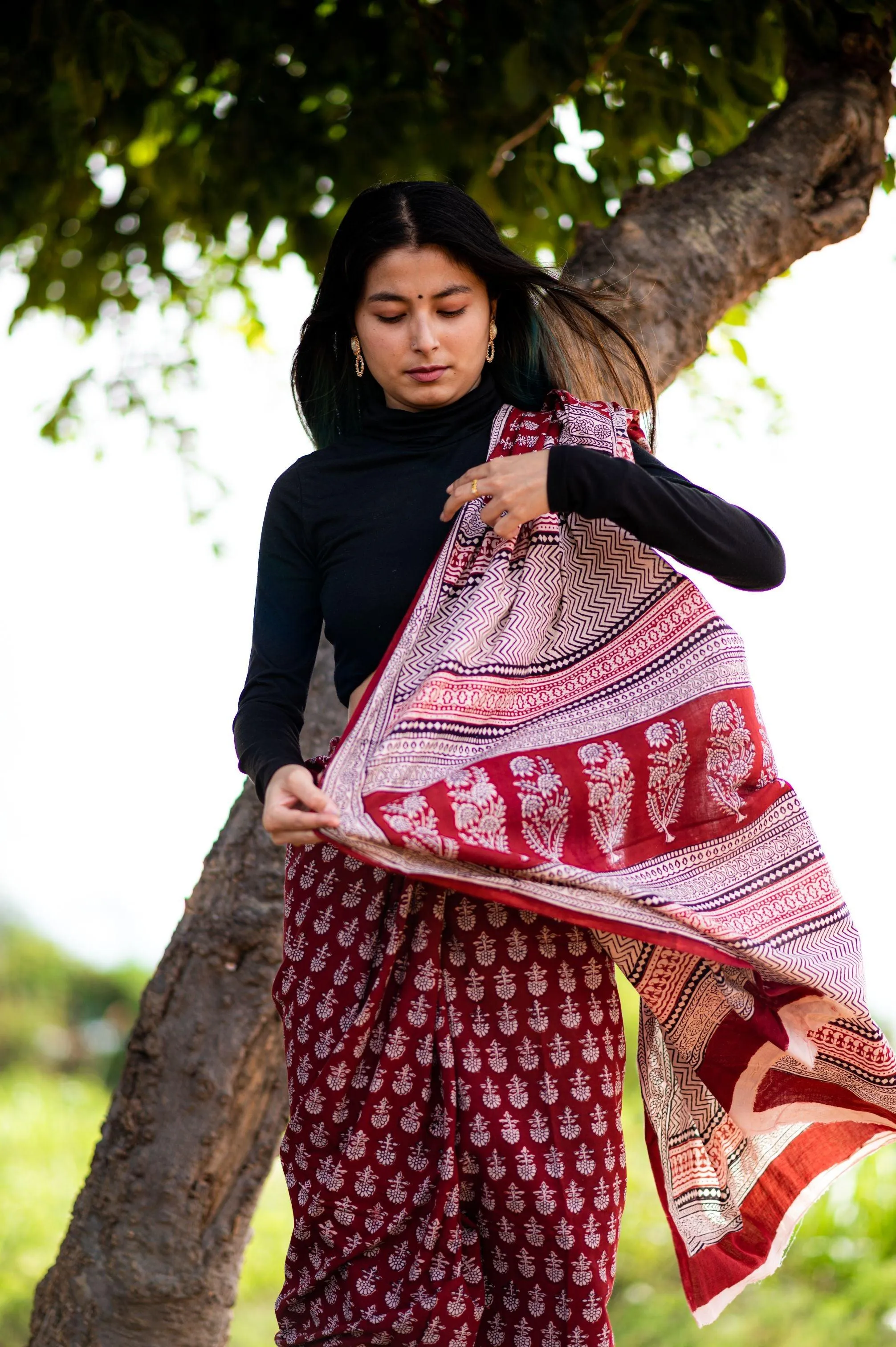 Kaisori Nandana - Leher Bagh handblockprinted cotton saree