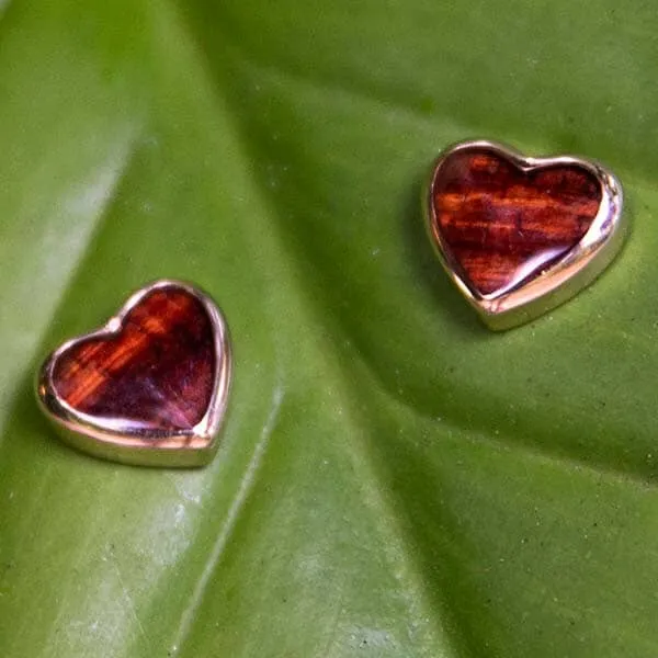 Koa Wood Aloha Heart Earrings