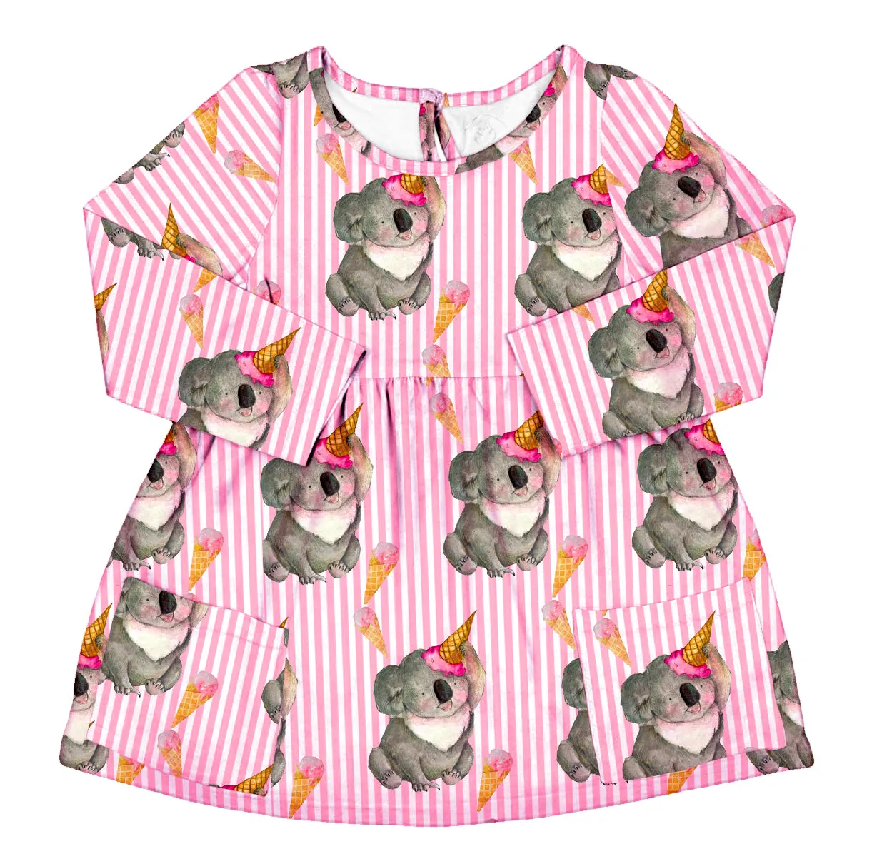 Koala Delight Long Sleeve Pocket Dress