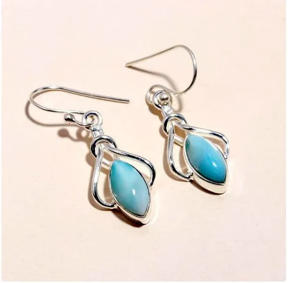 Larimar Gemstone Dangle 925 Sterling Silver Earrings